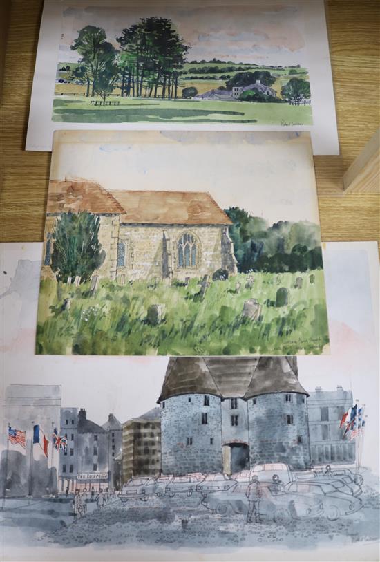 Robert Tavener, three watercolours, including View of Dieppe, largest 32cm x 42cm